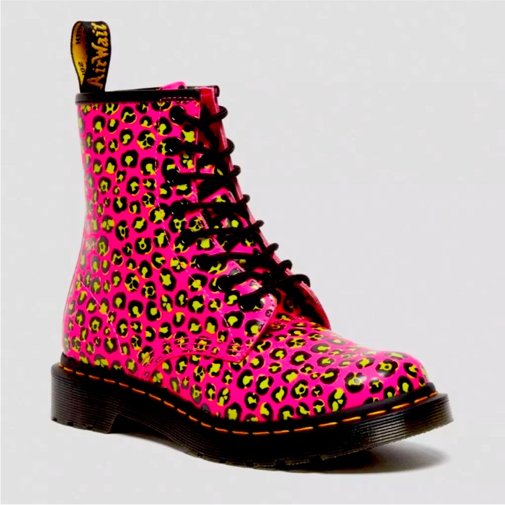 DR. MARTEN Smooth Leather Pink Leopard Lace-up Boots, Size 8, WORN ONCE!
